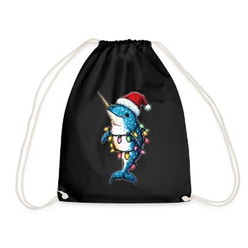 Cute Narwhal Christmas Hat Xmas - Drawstring Bag - black - Front
