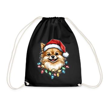 Pomeranian Hund Weihnachten Hut Xmas - Turnbeutel - Schwarz - Vorne
