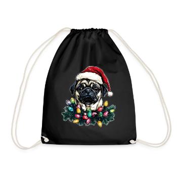 Cute Pug Santa Hat Xmas - Drawstring Bag - black - Front