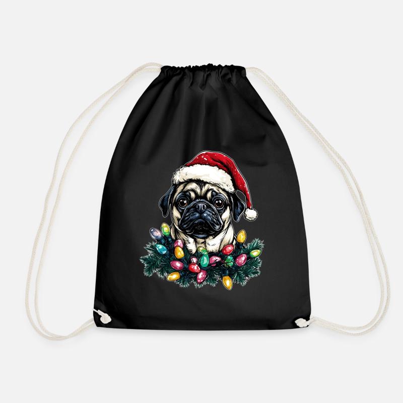 Niedlicher Mops Weihnachtsmütze Xmas - Turnbeutel - Schwarz
