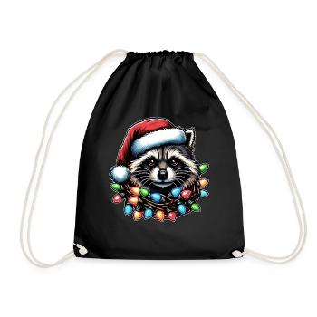 Waschbär Opossum Straße Katze Weihnachtsmütze Xmas - Turnbeutel - Schwarz - Vorne
