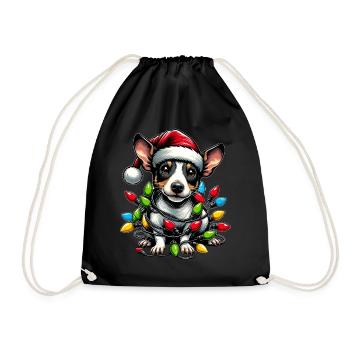 Mignon Rat Terrier Chien Chapeau de Noël Noël - Sac de sport léger - noir - Devant
