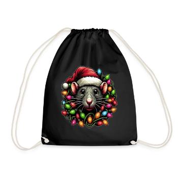 Rat Mouse Santa Hat Xmas - Drawstring Bag - black - Front