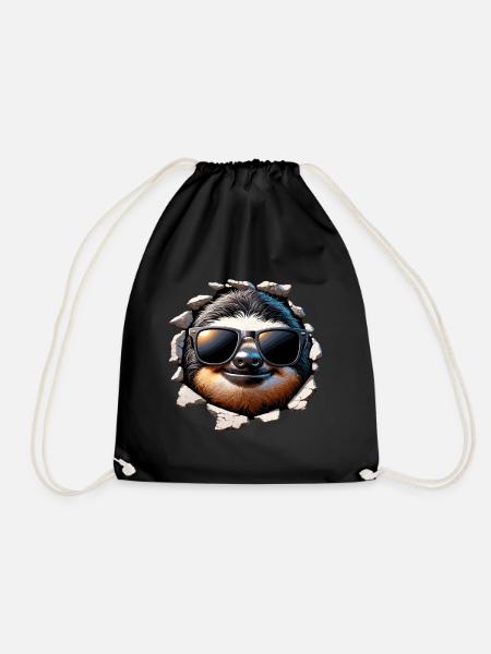 Funny cute sloth with sunglasses wall - Drawstring Bag - black