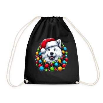 Samoyède Chien Chapeau de Noël Noël - Sac de sport léger - noir - Devant