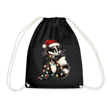 Cute Skunk Santa Hat Xmas - Drawstring Bag - black - Front