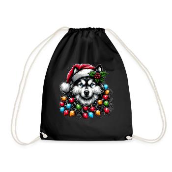 Siberian Husky Dog Christmas Hat Xmas - Drawstring Bag - black - Front
