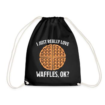 Waffles Saying Dessert Funny Waffles Gift - Drawstring Bag - black - Front