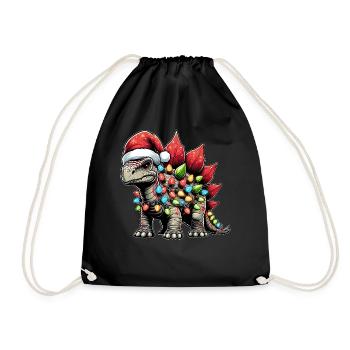Stegosaurus Dinosaur Santa Hat Xmas - Drawstring Bag - black - Front