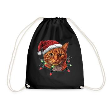 Cute Orange Cat Tabby Cat Christmas Hat - Drawstring Bag - black - Front