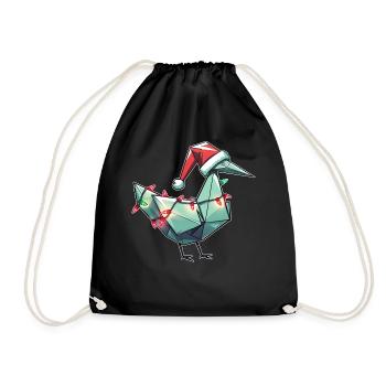 Origami Paper Crane Japanese Folding Technique - Drawstring Bag - black - Front