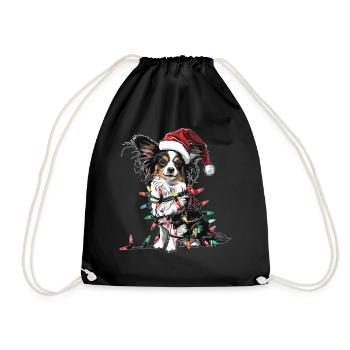 Niedlicher Papillon Hund Weihnachtsmütze Xmas - Turnbeutel - Schwarz - Vorne