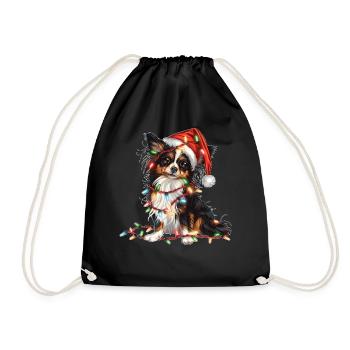Niedlicher Papillon Hund Weihnachtsmütze Xmas - Turnbeutel - Schwarz - Vorne