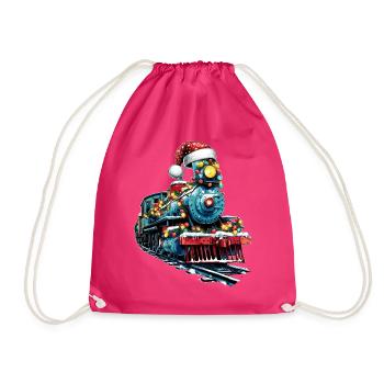 Zug Eisenbahn Lokomotive Weihnachten Hut Xmas - Turnbeutel - Fuchsia - Vorne