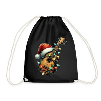 Ukulele Instrument Christmas Hat Xmas - Drawstring Bag - black - Front