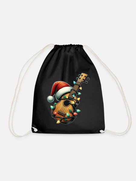 Ukulele Instrument Christmas Hat Xmas - Drawstring Bag - black
