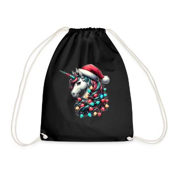 Einhorn Tier Weihnachtsmütze Xmas - Turnbeutel - Schwarz - Vorne