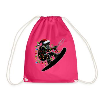 Wakeboarding Santa Claus Wakeboarder Christmas - Drawstring Bag - fuchsia - Front