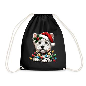 West Highland Terrier Hund Weihnachtsmütze Xmas - Turnbeutel - Schwarz - Vorne