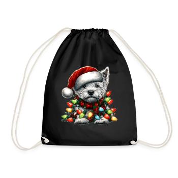 West Highland Terrier Hund Weihnachten Hut Schal X - Turnbeutel - Schwarz - Vorne