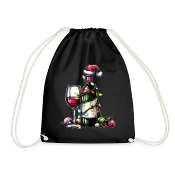Wine-drinking drinker Santa hat Xmas - Drawstring Bag - black - Front