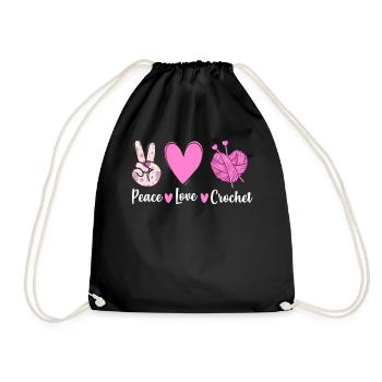 Crochet Knitting Crochet Hook Peace Love Crochet - Drawstring Bag - black - Front