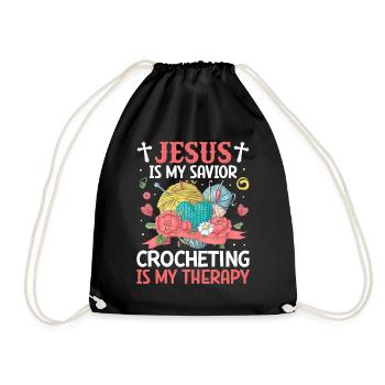 Jesus ist mein Retter Häkeltherapie Stricken Garnl - Turnbeutel - Schwarz - Vorne