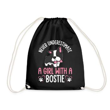 Boston Terrier Girl Ein Mädchen mit einem Bostie - Turnbeutel - Schwarz - Vorne