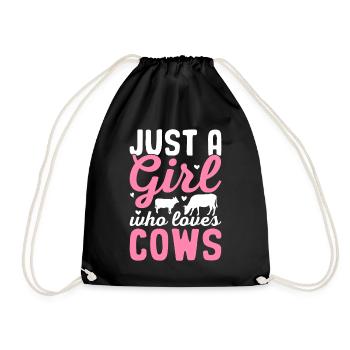 Just A Girl Who Loves Cows Cow Girl Cattle Heifer - Drawstring Bag - black - Front