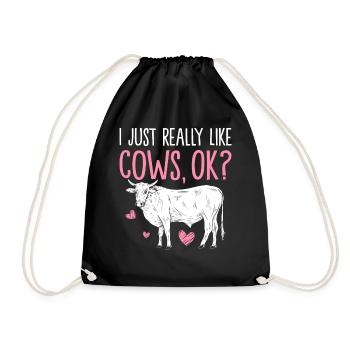 I just like cows a lot, okay? Funny cow heifer - Drawstring Bag - black - Front