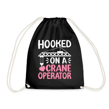 Hooked On A Crane Operator Funny Heavy Equipment H - Drawstring Bag - black - Front