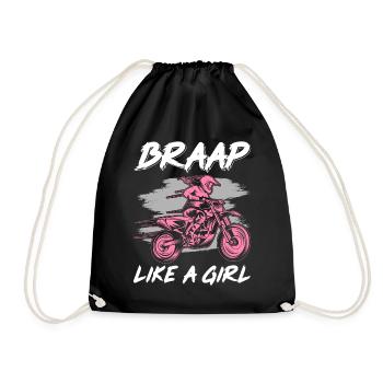 Funny Dirt Bike Girl Biker Offroad Motorcycle Bra - Drawstring Bag - black - Front