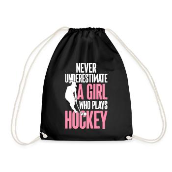 A girl playing hockey player girl - Drawstring Bag - black - Front