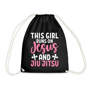 Girl running on Jesus Jiu Jitsu BJJ Martial Arts - Drawstring Bag - black - Front