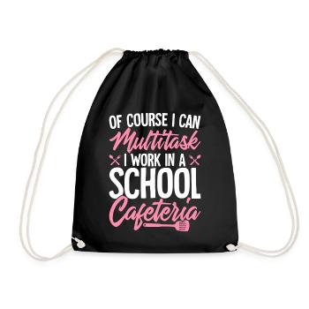 Lunch Lady Cafeteria Worker Multitasking Work - Drawstring Bag - black - Front
