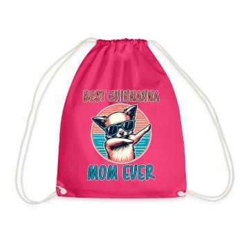 Chihuahua Saying Mom Funny Chihuahua Gift - Drawstring Bag - fuchsia - Front