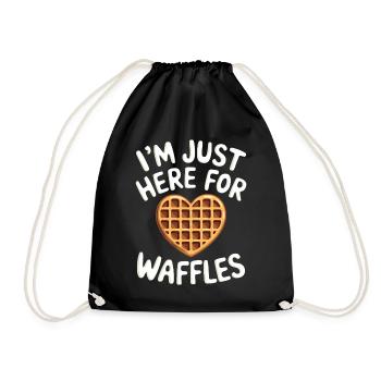 Waffles Saying Dessert Funny Waffles Gift - Drawstring Bag - black - Front