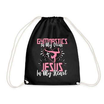Gymnastics Veins Jesus In My Heart Gymnast Girl - Drawstring Bag - black - Front