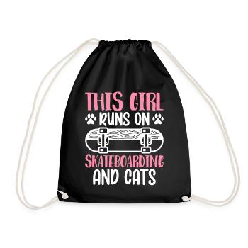 Running on skateboarding cats skateboarder - Drawstring Bag - black - Front