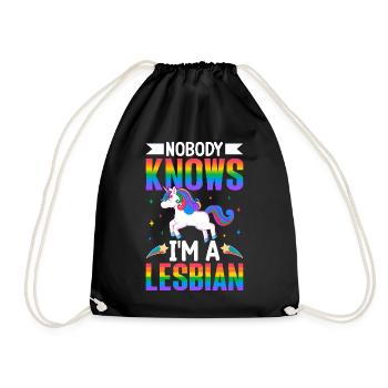 Nobody Knows I'm A Lesbian Pride LGBTQ Rainbow - Drawstring Bag - black - Front