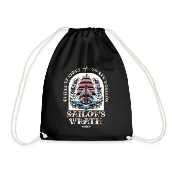 Sailboat Sailing Ship Tattoo Vintage Adventure - Drawstring Bag - black - Front