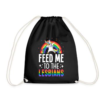 Feed Me To The Lesbians Lesbian Pride LGBTQ - Drawstring Bag - black - Front