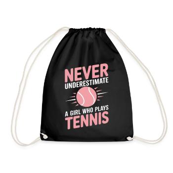 Tennis Saying Girl Funny Tennis Gift - Drawstring Bag - black - Front