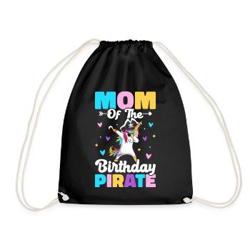 Mom of the Birthday Pirate Pirates Birthday Pirate - Drawstring Bag - black - Front