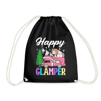 Happy Glamper Glamping Camper Graphic Design for - Drawstring Bag - black - Front