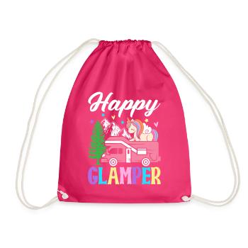 Happy Glamper Glamping Camper Graphic Design for - Drawstring Bag - fuchsia - Front