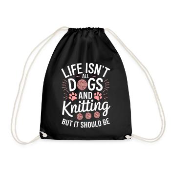 Stricken Spruch Hunde Lustiges Stricken Geschenk - Turnbeutel - Schwarz - Vorne