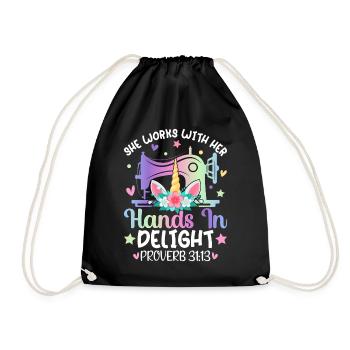 Quilting with the sewing machine She works with her - Drawstring Bag - black - Front