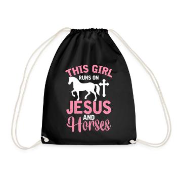 Fille de cheval chrétienne Cette fille court sur Jésus et - Sac de sport léger - noir - Devant