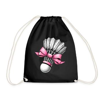 Coquette Bow Badminton Shuttlecock Pink Ribbon Mom - Drawstring Bag - black - Front